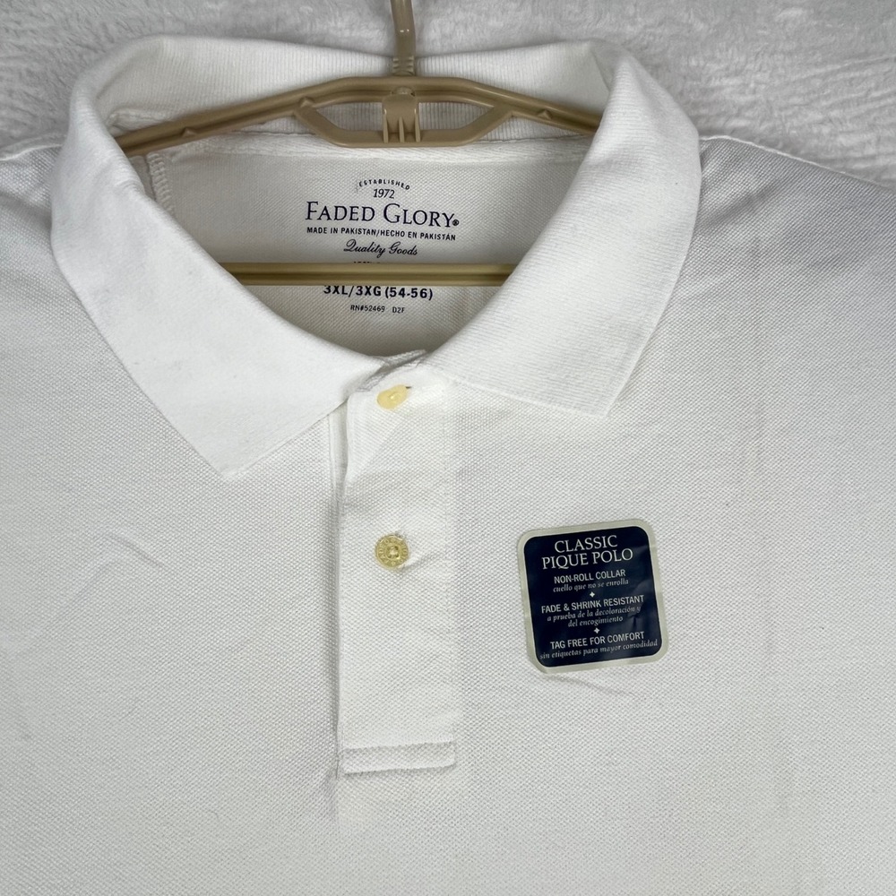 Faded Glory Polo Shirt Mens 3XL White Classic Pique Cotton Short Sleeve NWOT - Picture 3 of 9